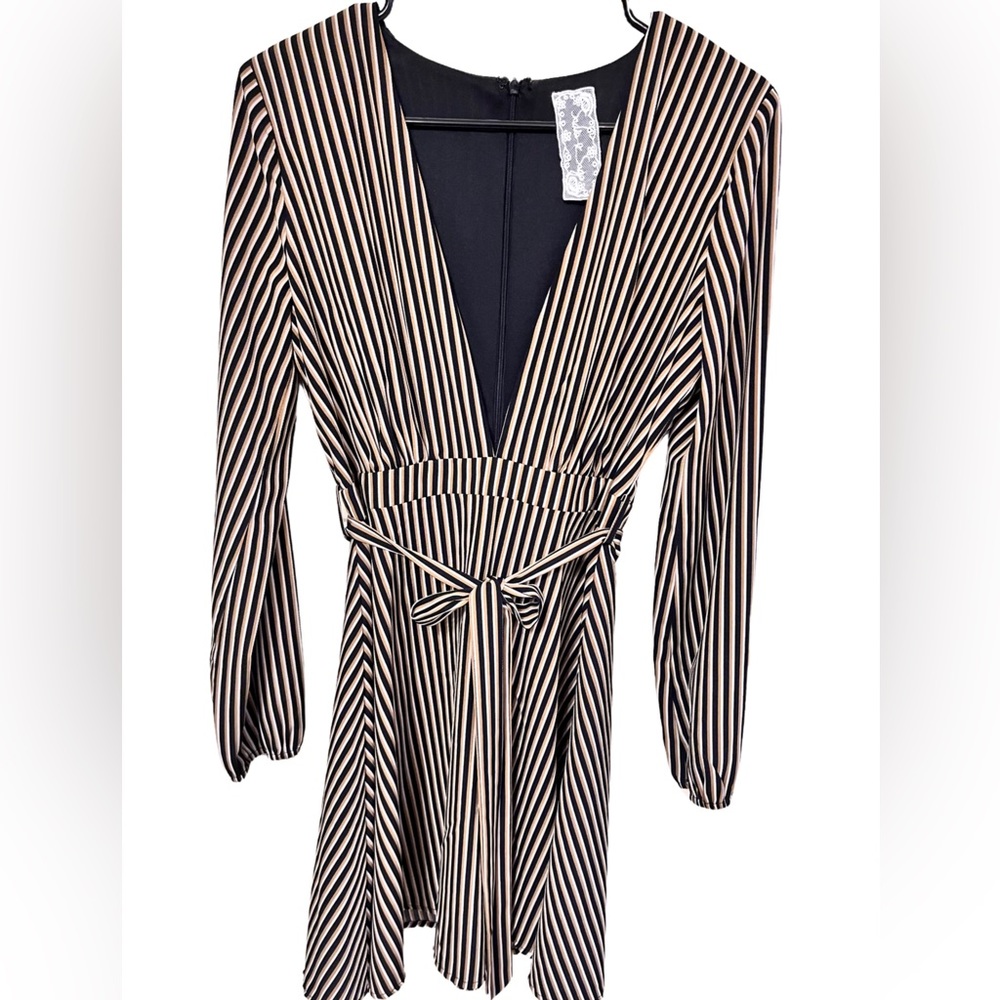 Striped deep v neck dress